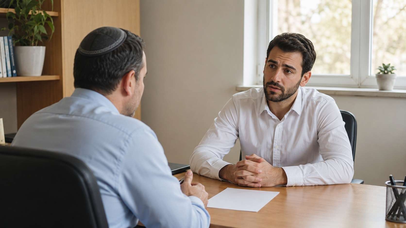 אדם עם כיפה מתייעץ עם מומחה